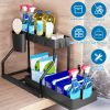 2 Pack 2-Tier Under Sink Organizer L-Shape Sliding Cabinet Organizers Storage Shelves with 8 Removable Hooks 2 Hanging Cups for Bathroom Kitchen Offic