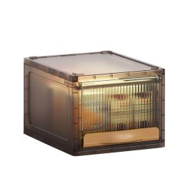 16.5L Stackable Storage Bin Plastic Drawer with Lid Closet Organizer Two Ways Opening Storage Box for Closet Kitchen Living Room Bedroom (Option: StorageBinLBrown)