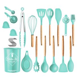 35Pcs Kitchen Cooking Utensils Set Spatula Set Baking Utensil Set Kitchen Accessories Necessities with Holder Egg Whisk Separator Tong Turner Spoons C (Option: UtensilSetGreen)